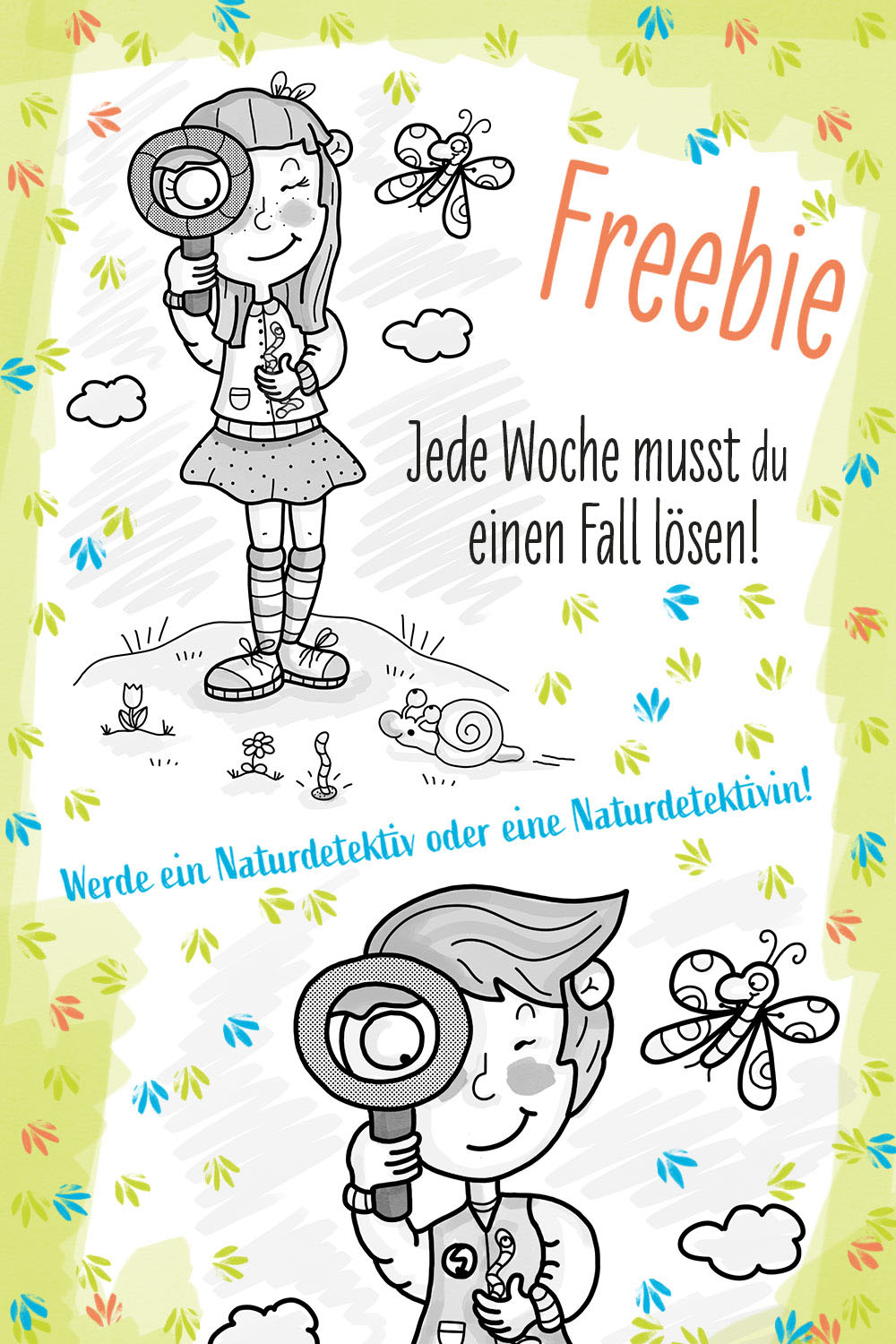 naturdetektive, freebie, evelyn faulhaber illustration, ausweis, naturschutz, umweltschutz, lernblatt, arbeitsblatt